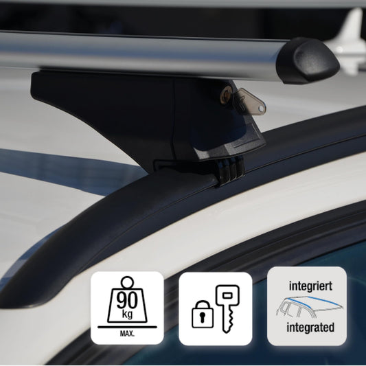 FISCHER roof bars CrossLine L, for bike racks, roof boxes or ski holders, for integrated roof rails, load capacity 75 kg, pre-assembled, including lock, bar dimensions 45 x 28 mm, bar length 120 cm.