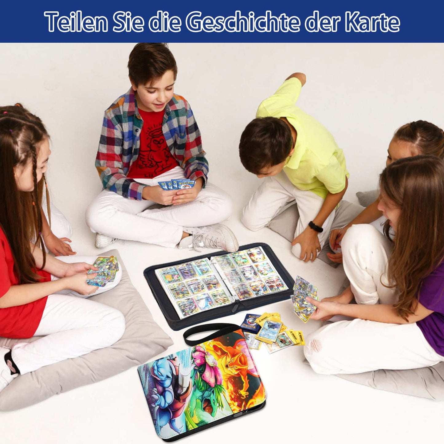 Pokemon card collector's album, 50 pages, holds up to 900 cards. Portable, waterproof PU card holder suitable for Ninjago cards.