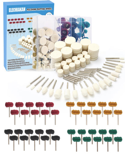140 PCS Multifunctional Wool Felt Polishing Bits for Dremel, including Dremel grinding attachments, wool felt polishing disc, polishing attachment for power drill, for metal, bicycle, wheel hub, with storage box.