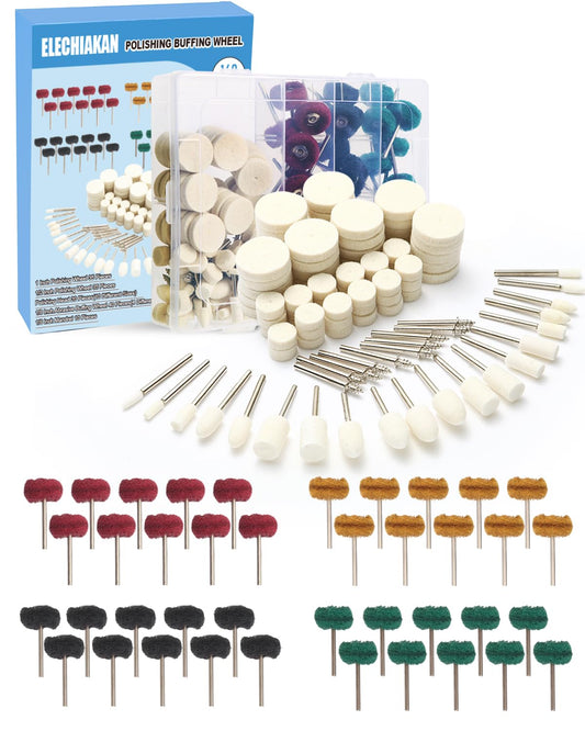 140 PCS Multifunctional Wool Felt Polishing Bits for Dremel, including Dremel grinding attachments, wool felt polishing disc, polishing attachment for power drill, for metal, bicycle, wheel hub, with storage box.
