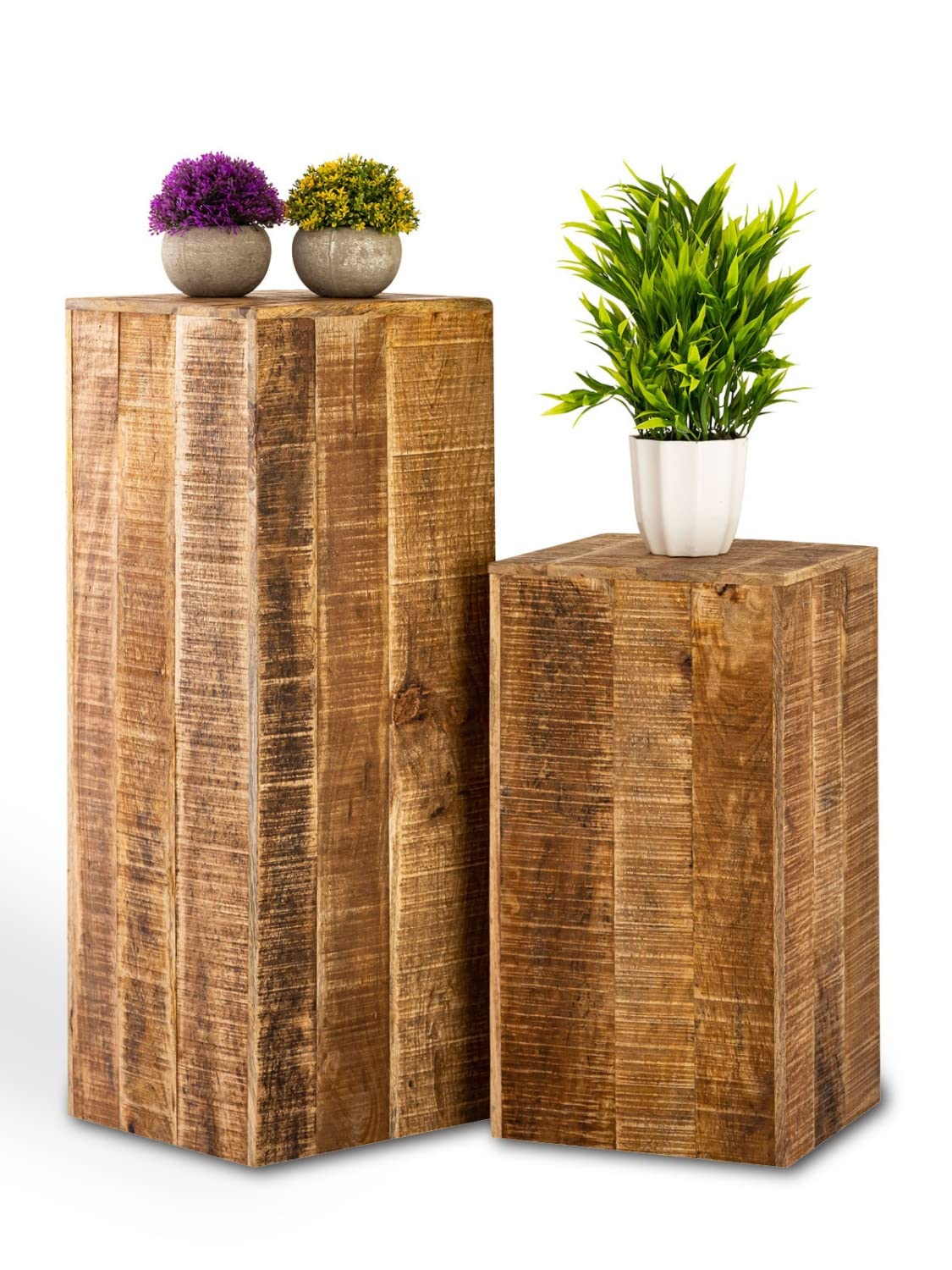 casamia Flower stand 27x27 H50 or 73cm Flower stool Wooden plant stand Side table square Mango wood Size Set with both sizes
