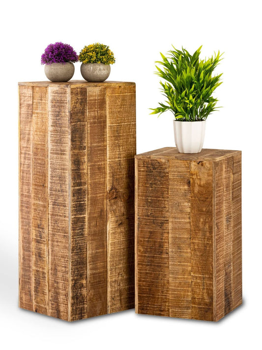 casamia Flower stand 27x27 H50 or 73cm Flower stool Wooden plant stand Side table square Mango wood Size Set with both sizes