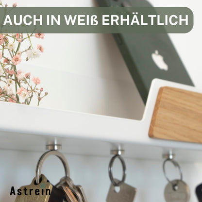 Astrein® | Magnetic key board | Wooden key rack | Oak | Key holder with shelf | Black metal key storage