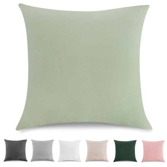 TOCOMOA 50x50 cm pillowcase set of 2 - 100% washed cotton pillowcases Oeko-TEX certified, linen look and breathable pillow cover, light green pillowcase with zipper.