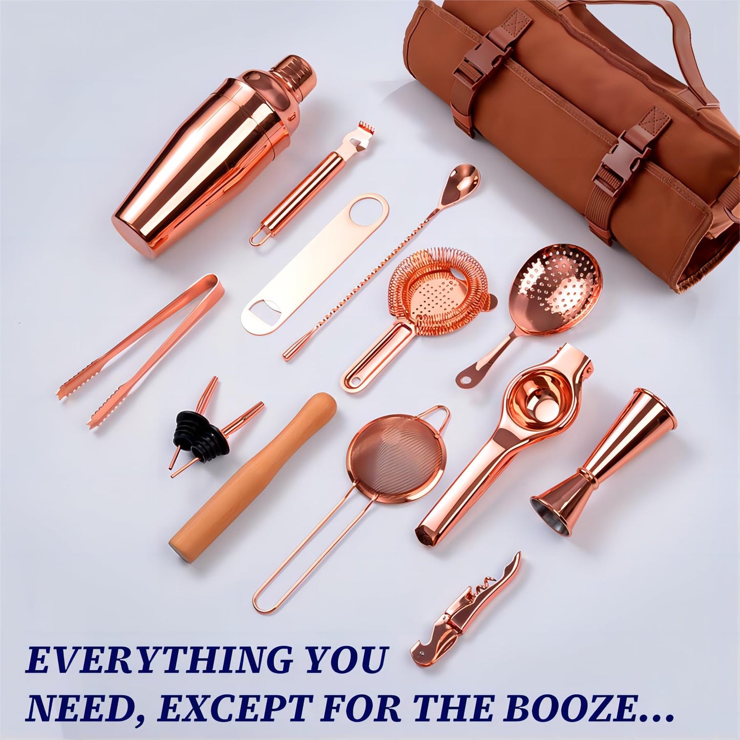 Travel Bartender Kit Bag, 17-piece Bar Tool Set, Professional Cocktail Bar Set, Portable Waxed Canvas Bar Kit Bag with Shoulder Strap for Bartenders, Parties, Camping trips.