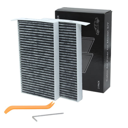 Interior filter compatible with Tesla Model Y & Model 3 - Replacement cabin air filter activated carbon, 2-pack for car