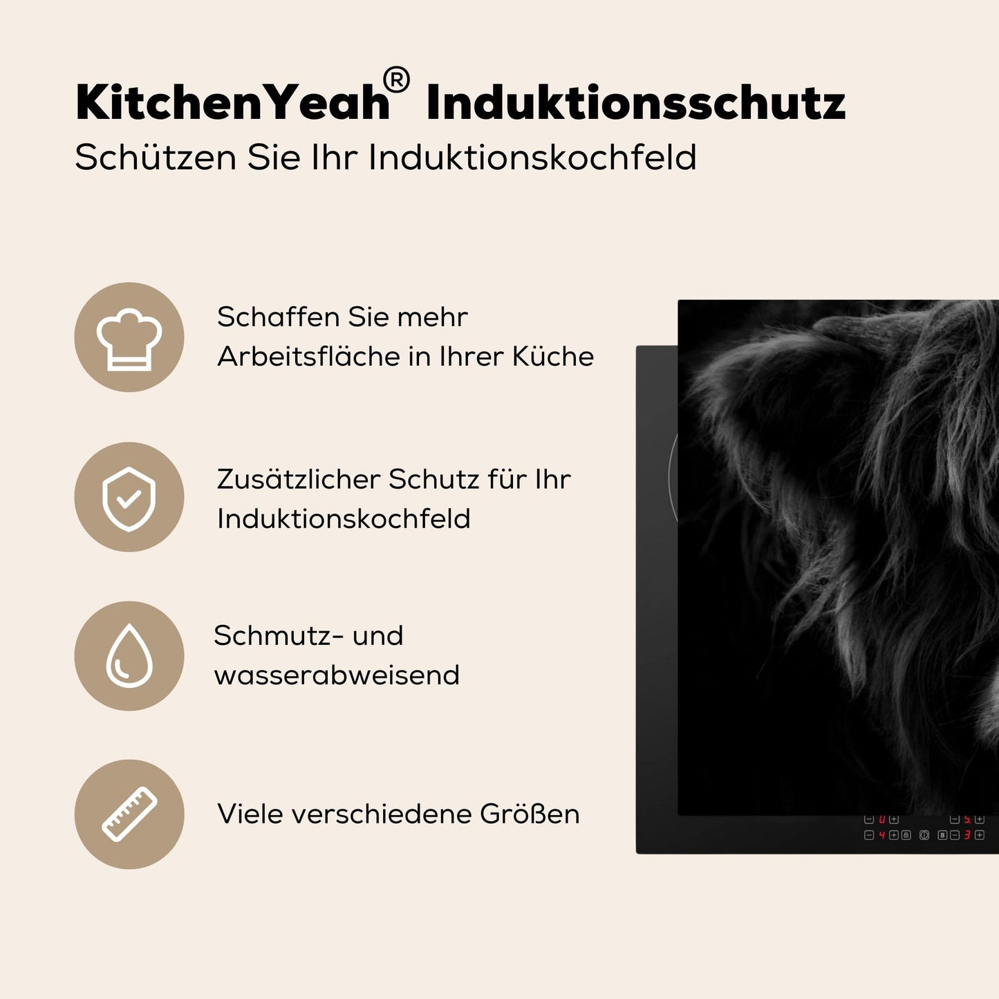 MuchoWow stove cover ceramic hob splash guard kitchen Scottish Highlander - cow - portrait - animals - black - white 81.6x52.7 cm induction hob cover induction hob ceramic hob cover