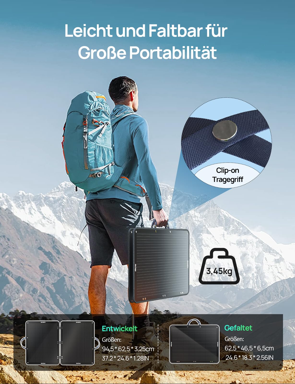 ECO-WORTHY 100W solar panel foldable with 10 connectors & 3 meters cable for power station, monocrystalline with 23% high efficiency and IP65 waterproof for camping, RV, outdoor emergency power supply.