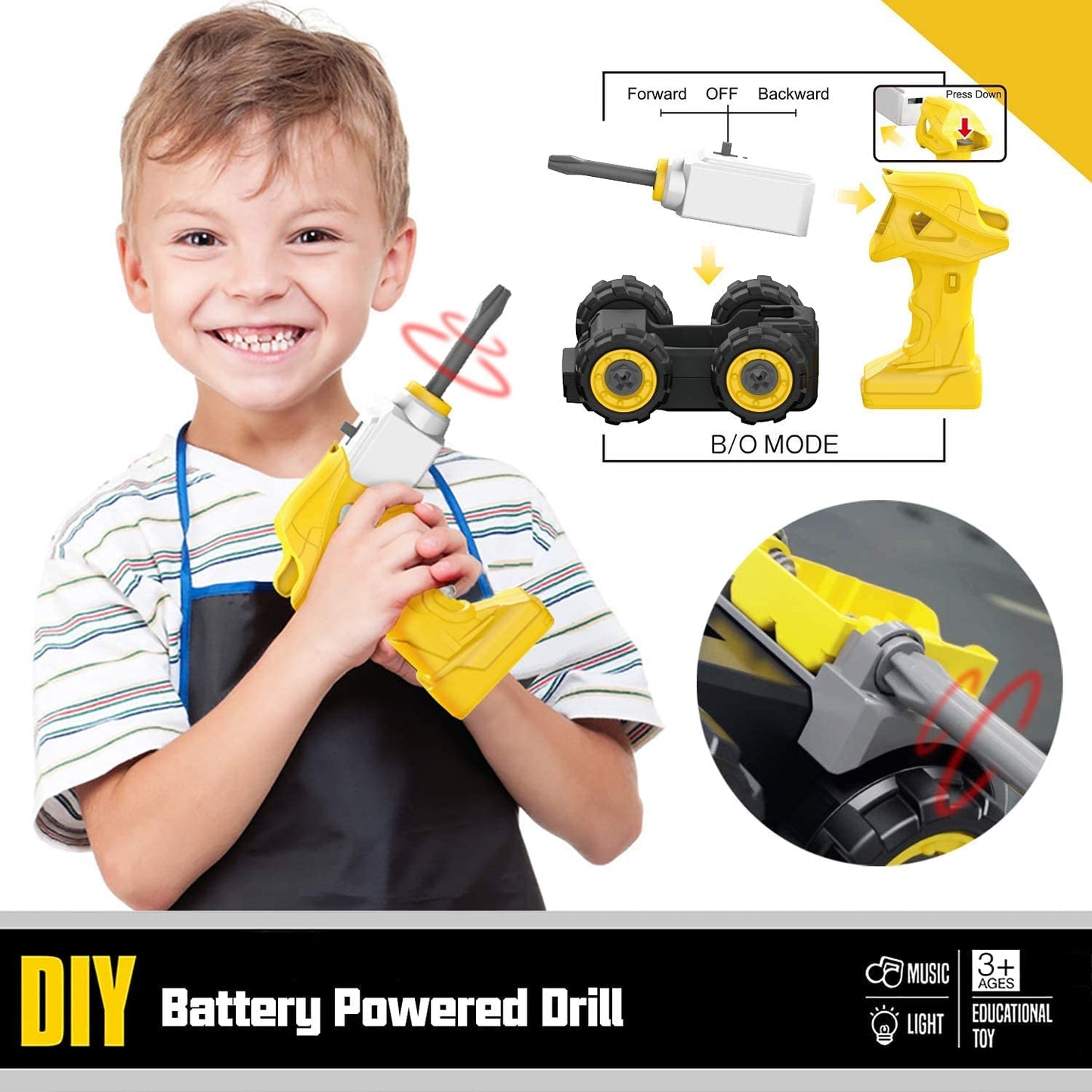 Remote-controlled excavator and tractor toy set for children from 3 years, DIY RC construction vehicles with crane, light & sound - Perfect as a gift for siblings.