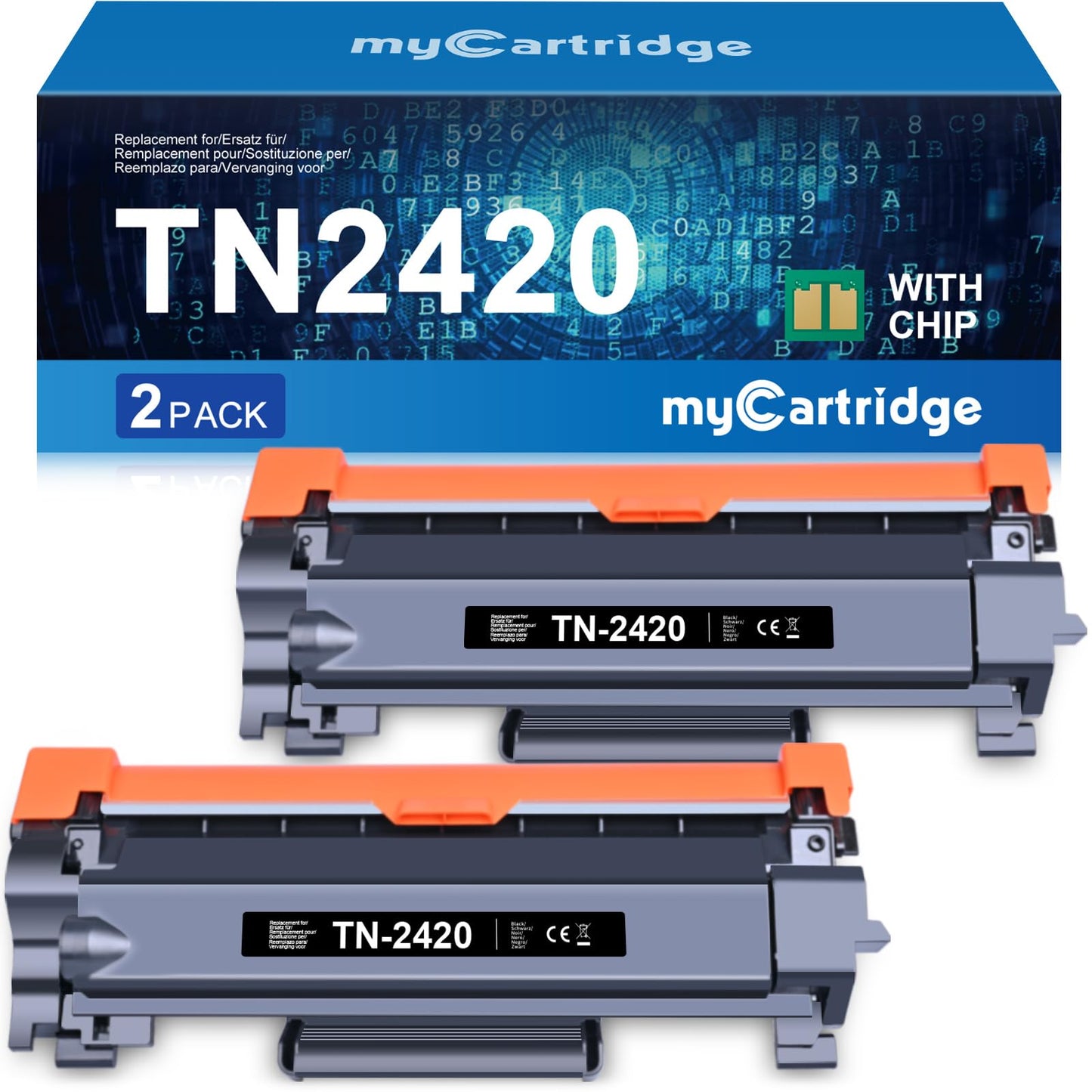MYCARTRIDGE TN2420 compatible toner cartridge for Brother TN-2420 TN-2410. Compatible with Brother MFC-L2710DW, MFC-L2710DN, HL-L2350DW, HL-L2375DW, DCP-L2530DW. Includes 2 black cartridges.