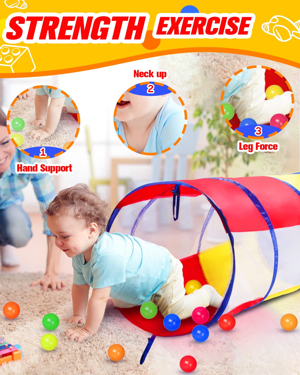WEEKSUN Tunnel for Kids, 180 cm Play Tunnel for Children, Crawl Tunnel for Kids with Breathable Mesh Window, Pop-up Design with Carry Bag, Tunnel for All Ages, Indoor & Outdoor Use (Ø 46 cm)