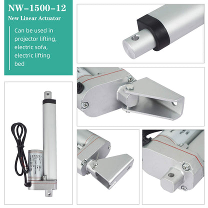 DC HOUSE 12V 50mm Heavy Duty Hub Linear Actuator 150KG-Maximum Lift Motor Wireless Remote Control Kit with Mounting Brackets (1500N 2 inch)