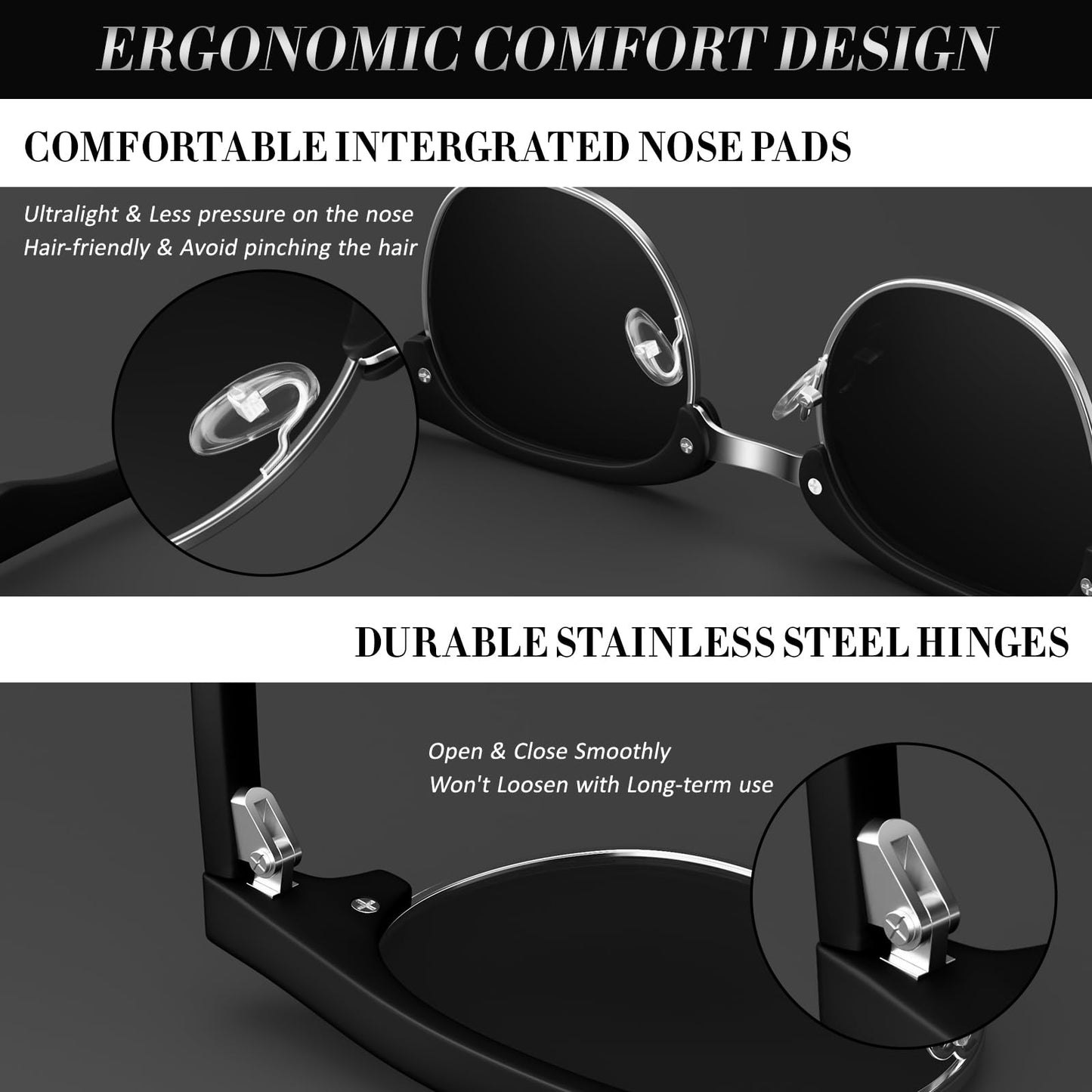 LINVO Polarized Sunglasses Men Women Retro Classic Half Frame 100% UV400 for Travel, Driving, and Fishing.