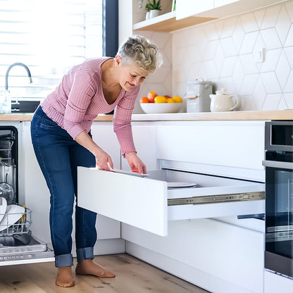 Lospitch 4 pairs of ball-bearing drawer slides 350 mm, 3-fold full extension ball-bearing slides with self-closing feature. Robust full extensions with 35 kg load capacity.