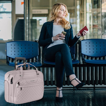 EMPSIGN Trolley Business Rolling Laptop with wheels, Rolling laptop bag for women fits up to 15.6-inch laptop briefcase on wheels, Water-resistant, with RFID pockets, Pink