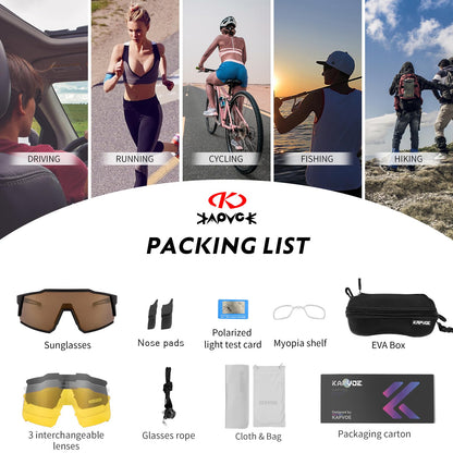 KAPVOE Polarized Cycling Glasses with 4 interchangeable lenses TR90 frame for men women cycling MTB sports sunglasses bike glasses driving fishing baseball running brown black 04