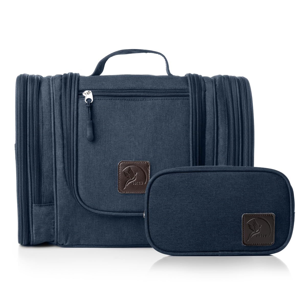 Obics culture bag for men & women big blue 8L XL - toiletry bag for hanging & with mirror - cosmetic bag with handle hanging - large beauty case - wash bag with 10 compartments for camping trips