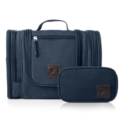 Obics culture bag for men & women big blue 8L XL - toiletry bag for hanging & with mirror - cosmetic bag with handle hanging - large beauty case - wash bag with 10 compartments for camping trips