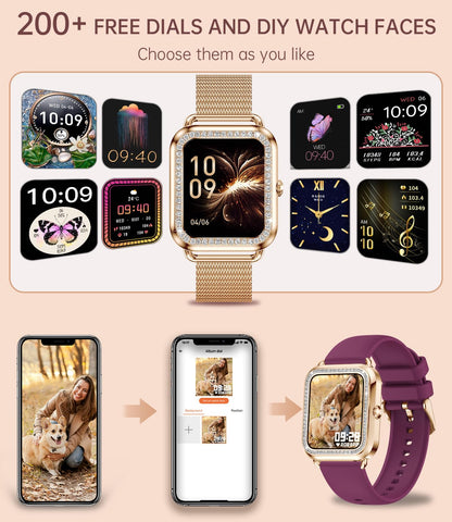 Erkwei smartwatch for women with phone function and voice assistant, 1.59'' HD display fitness tracker heart rate monitor sleep monitor message reminder small watch for iOS Android.
