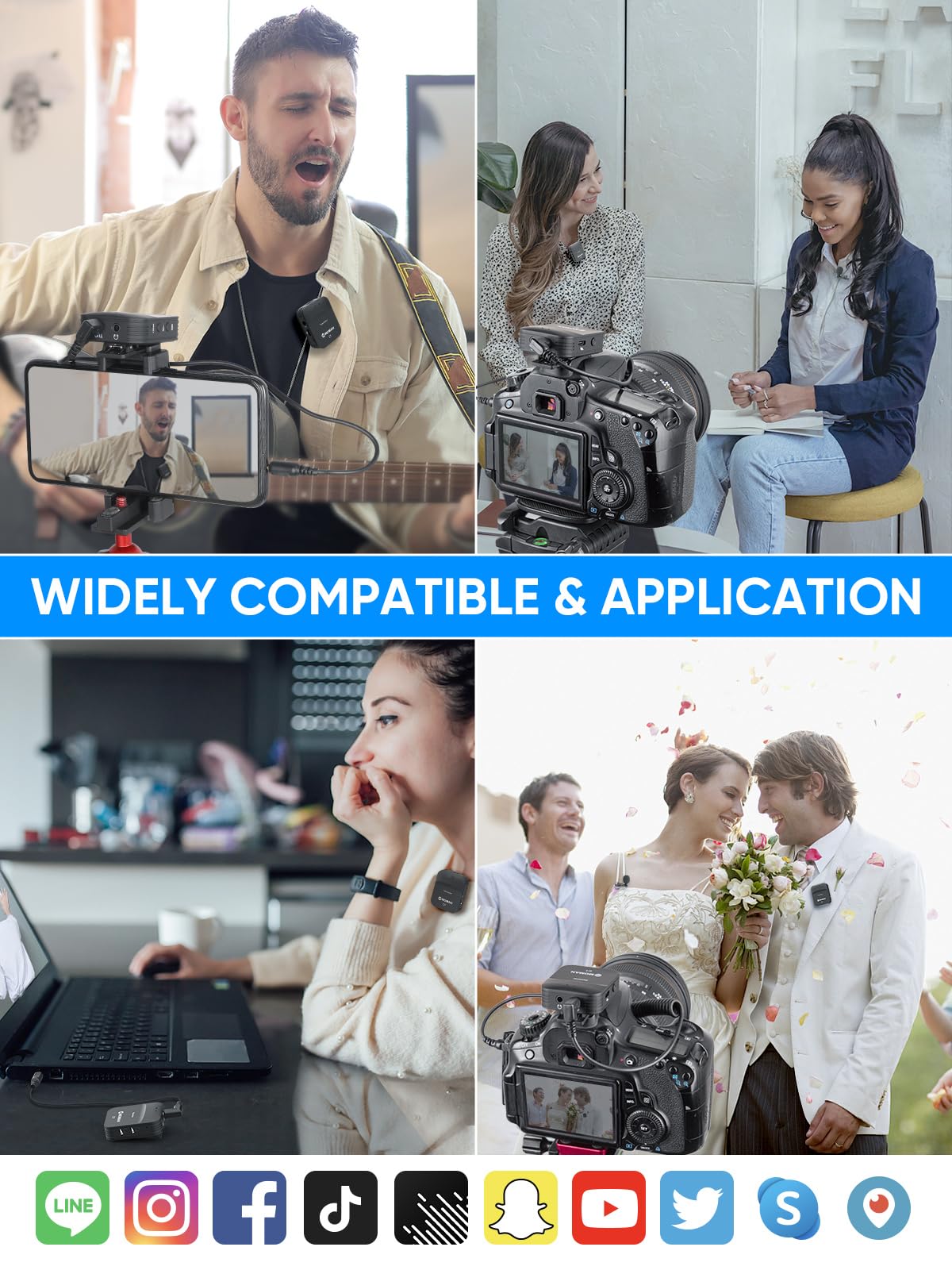 Moman Lavalier Wireless Microphone, C1X Lapel Mic System up to 50m for DSLR Camera Camcorder Smartphone PC Laptop for Interview Online Meeting and Course Live Streaming Video Recording