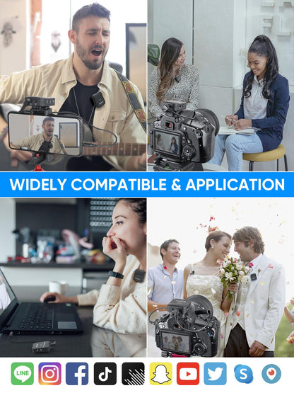 Moman Lavalier Wireless Microphone, C1X Lapel Mic System up to 50m for DSLR Camera Camcorder Smartphone PC Laptop for Interview Online Meeting and Course Live Streaming Video Recording