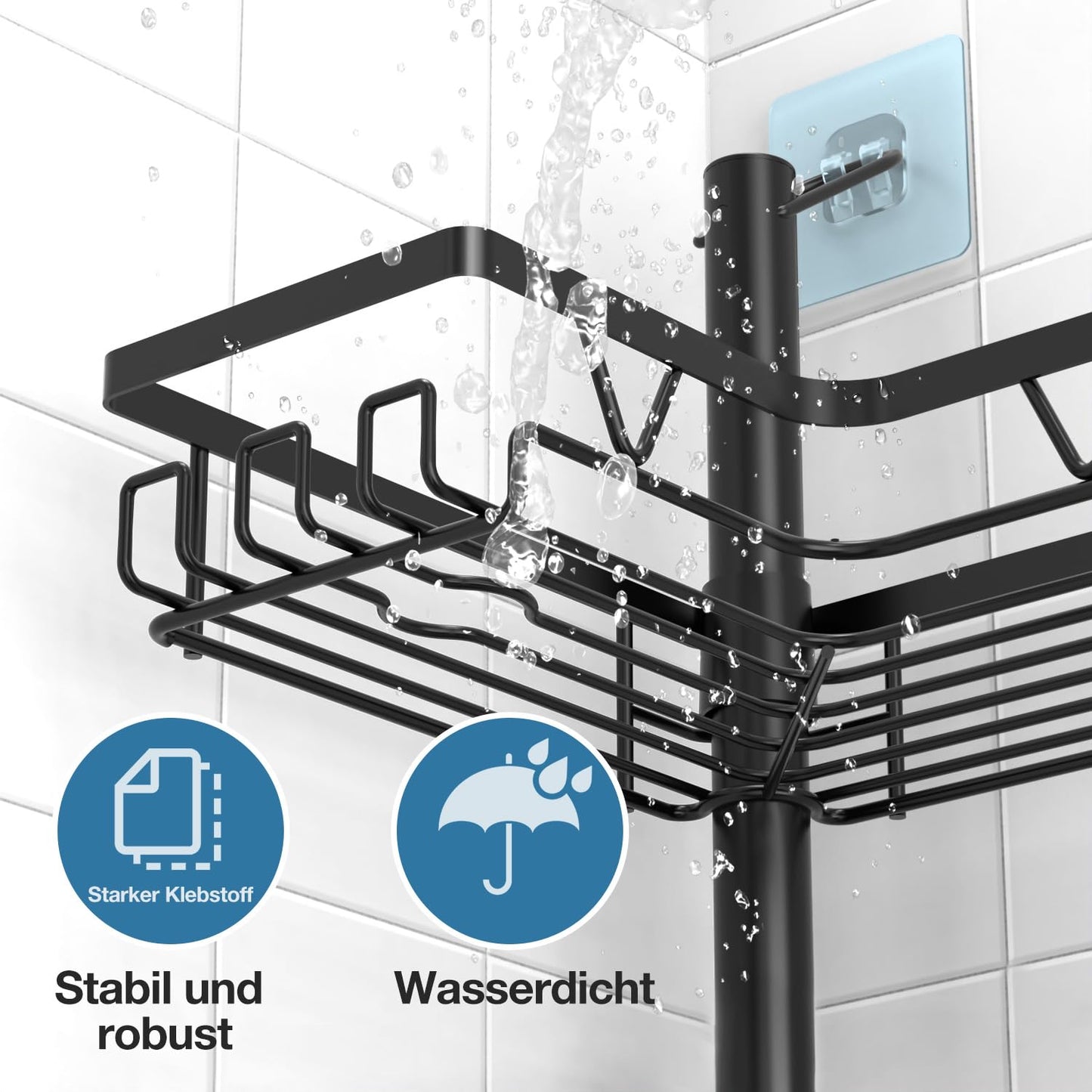 Kegii Telescopic Shower Caddy - Shower Shelf Without Drilling Corner Telescopic Rack Bathroom Corner Shelf Shower Shampoo Holder for Shower Black