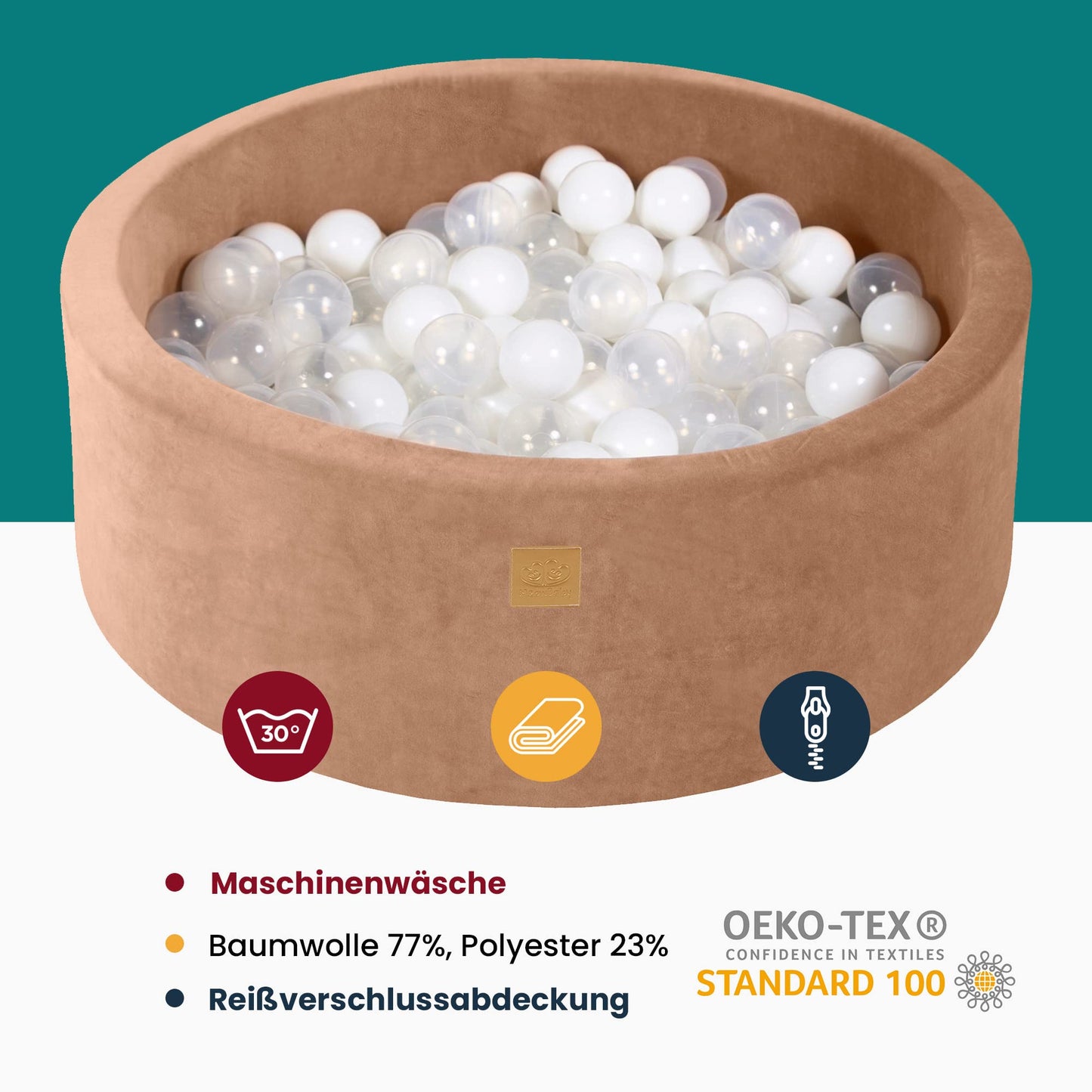 MEOWBABY Ball Pit 90x30cm Velvet - Ball Pit for Babies from 1 Year - Soft Foam Ball Pit for Kids with 200 Balls, Beige