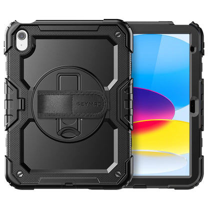 SEYMAC Case for iPad (A16) 11th/10th Generation 11/10.9 inch 2025/2022, Shockproof iPad 11th Generation Case with Screen Protector, 360° Rotatable Stand/Hand Strap, Shoulder Strap, Pencil Holder, Black