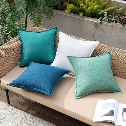 MIULEE Outdoor Pillow Weatherproof Pillow Cover Waterproof Decorative Pillow Covers Linen-Look Throw Pillows for Garden Sofa Couch Living Room Bedroom 2 Pack 50x50cm White