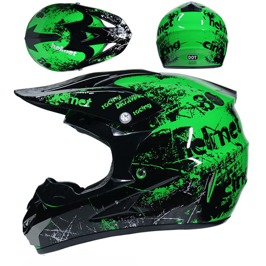 UIGJIOG MTB helmet full face for kids, motorcycle helmet green and orange adult motorcycle downhill full face helmet for mountain bike mountain buggy sports protection, green