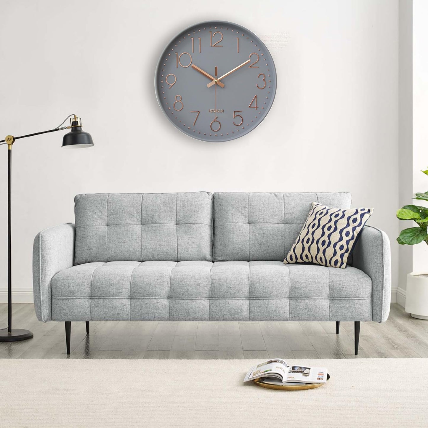 HZDHCLH Funk Wall Clock 30 cm Silent Wall Clock No Ticking Noise, Modern Battery Operated Clock for Home, Kitchen, Living Room, Office, Wall Decoration (Gray Gold)