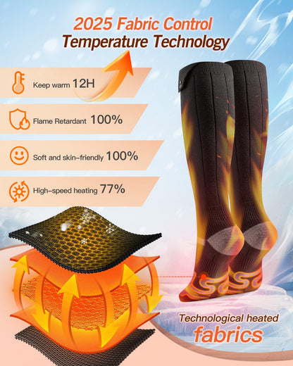 Heated socks, 5000mAh*2 Heated Socks with 3 Temperatures, 360° Large Heating Area Unisex Heated Socks with Battery, Washable Thermal Socks with USB for Skiing, Cycling, Camping, M.