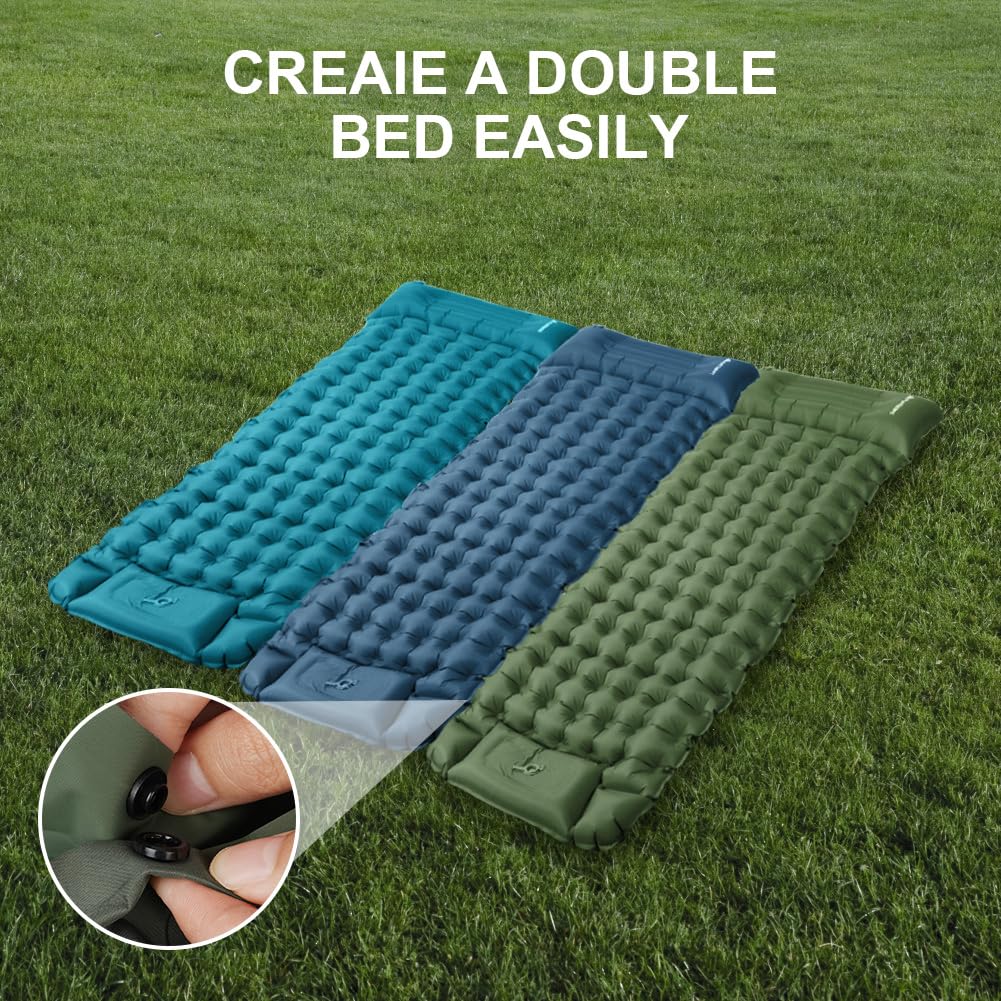 flintronic Camping Self-Inflating Sleeping Pad with Foot Pump, 10CM Thick Waterproof Pad with Pillow, Outdoor Inflatable Air Mattress, Foldable Sleeping Mat for Outdoor, Camping, Army Green