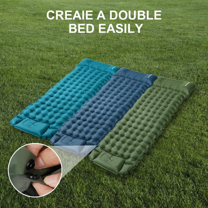 flintronic Camping Self-Inflating Sleeping Pad with Foot Pump, 10CM Thick Waterproof Pad with Pillow, Outdoor Inflatable Air Mattress, Foldable Sleeping Mat for Outdoor, Camping, Army Green