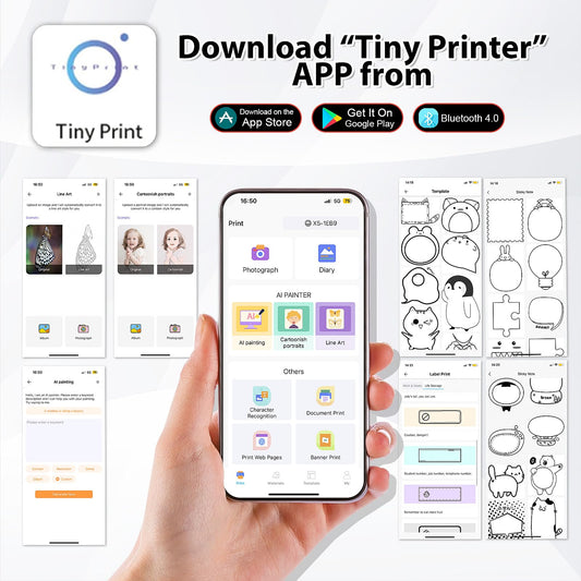 Mini printer with bag, mini label printer bag Portable mini photo printer 10 rolls of printer paper Bluetooth photo printer thermal printer for learning aids learning notes journal memo (White with Bag)