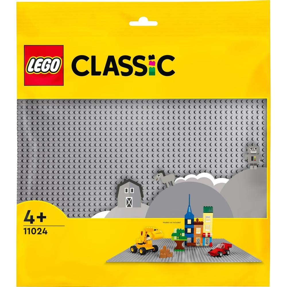 LEGO 11024 Classic Gray Baseplate, square baseplate with 48x48 studs & 11026 Classic White Baseplate, square baseplate with 32x32 studs as foundation for LEGO sets.