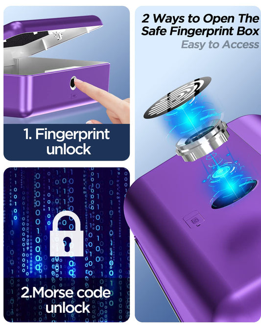 AICase Biometric Storage Box with fingerprint, portable, for cash, jewelry, security lock, combination lock for car, home, office, travel_2