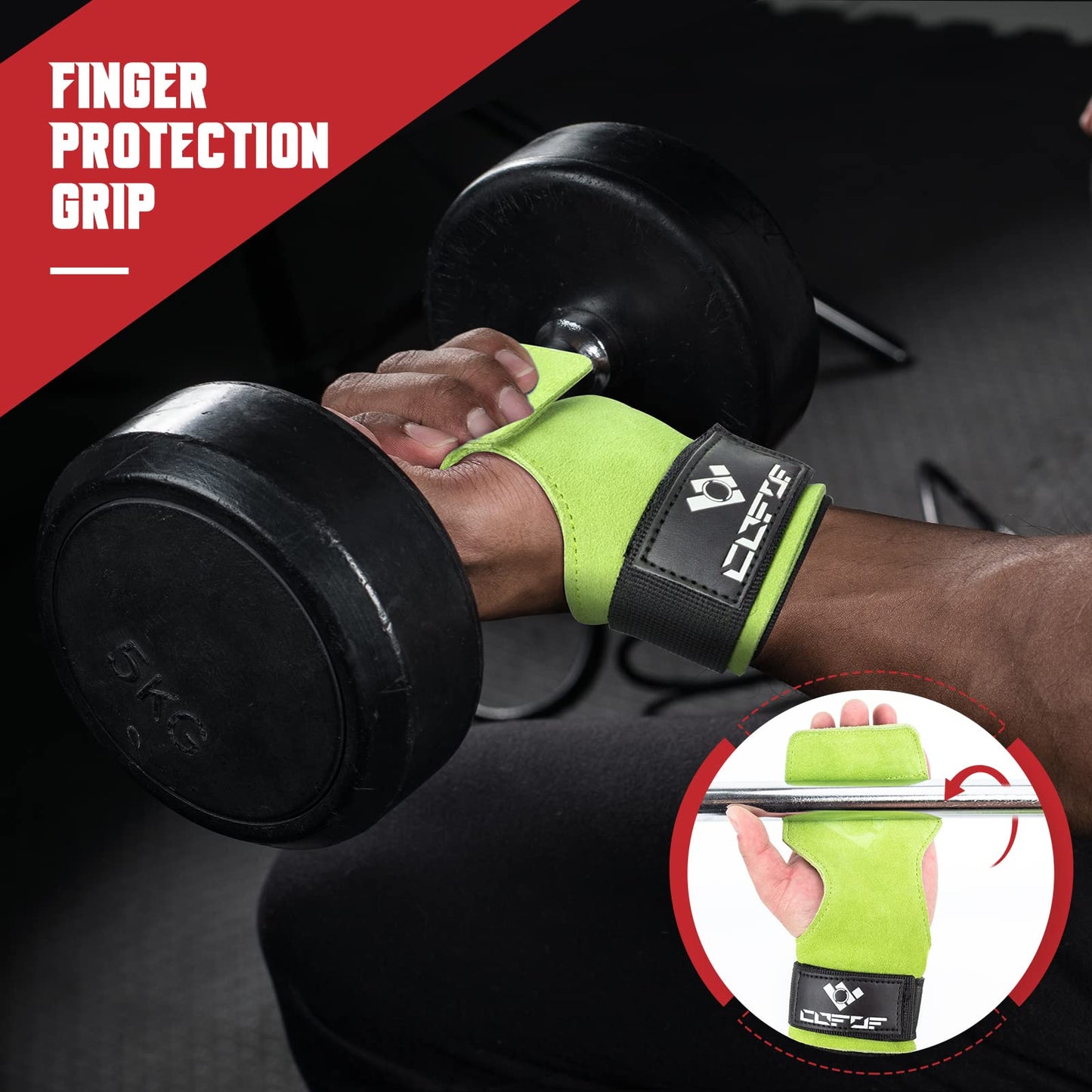 Weightlifting wrist strap, double-layered, leather, suitable for weightlifting, wrist strap for deadlifting and powerlifting, adjustable, with neoprene padding, for gym, workout, lifting (Green)
