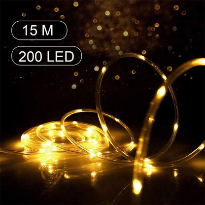 HomePro 15M 200 LED light tube with remote control, string lights, 8 modes and dimmable brightness, powered by electricity, waterproof, perfect for outdoor use, Christmas lighting, decoration, party, celebration Ø5mm