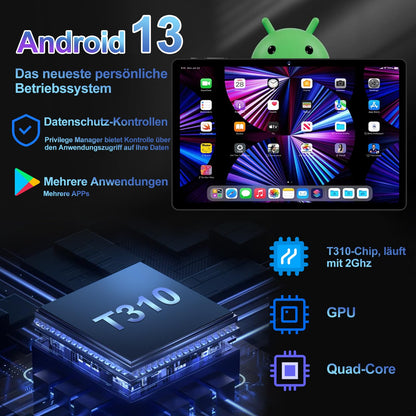 GOODTEL 2024 Latest Tablet 10 Inch Android 13 with 12GB RAM + 128GB ROM 1TB TF, 5G + 2.4G WiFi, GPS, Bluetooth 5.0, 6000mAh, Dual Camera 8+5MP, Cast, OTG, Type C, with case, keyboard & mouse - Black