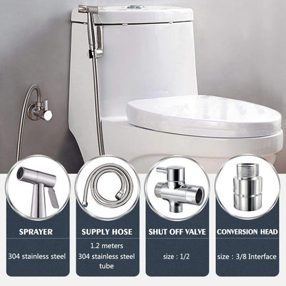 Handheld shower bidet for bidet faucets WC with G1/2" valve and a G3/8" toilet adapter Stainless steel shower head Diaper shower Pet bath