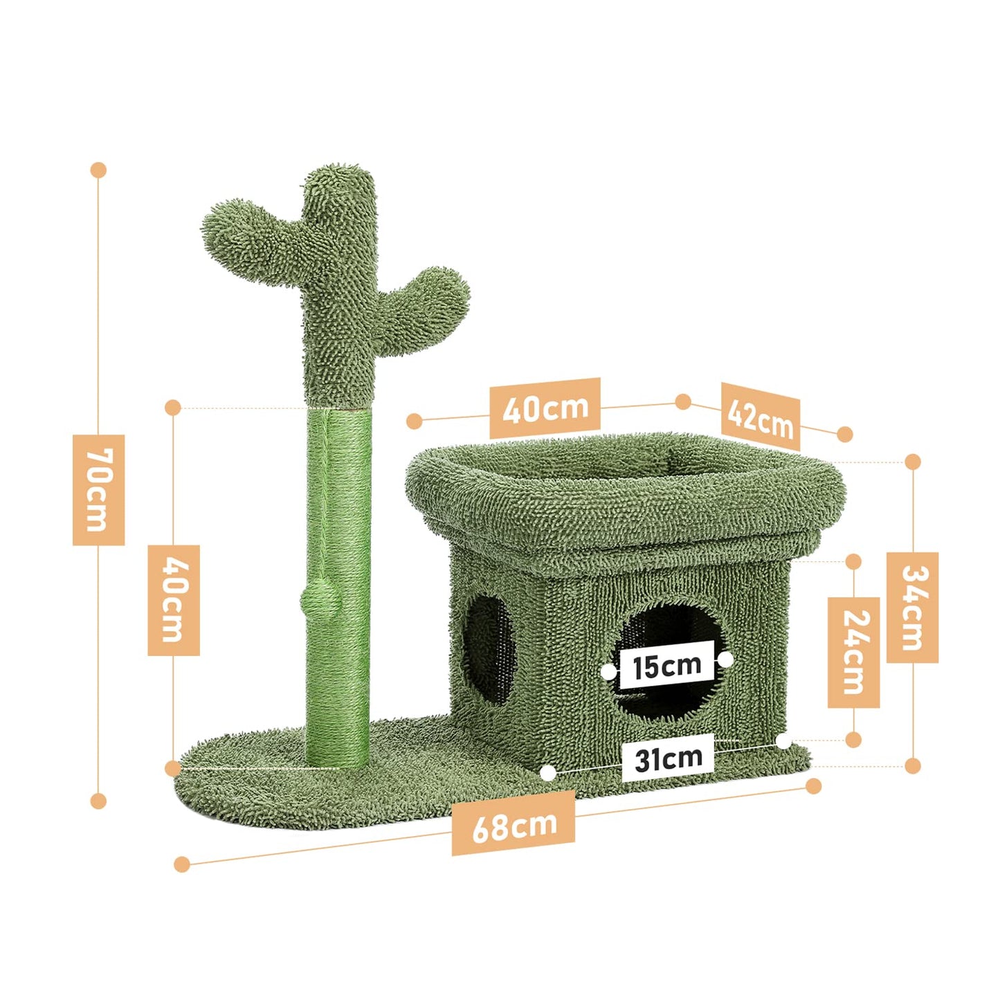 PAWZ Road Cactus Scratching Post, creative scratching post, stylish cat tree, with ball and cat house, height: 70 cm.