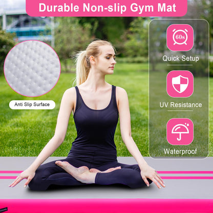 ROMELANDS Inflatable Gymnastics Airtrack Mat, 3M/4M/5M Training Mat with Air Pump, 10cm high for Yoga, Tumbling, Gymnastics, Training