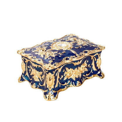 Feyarl Retro Jewelry Boxes Engraved Jewelry Case Storage Jewelry Box Mother's Day Gift for Jewelry Earrings Rings Blue.