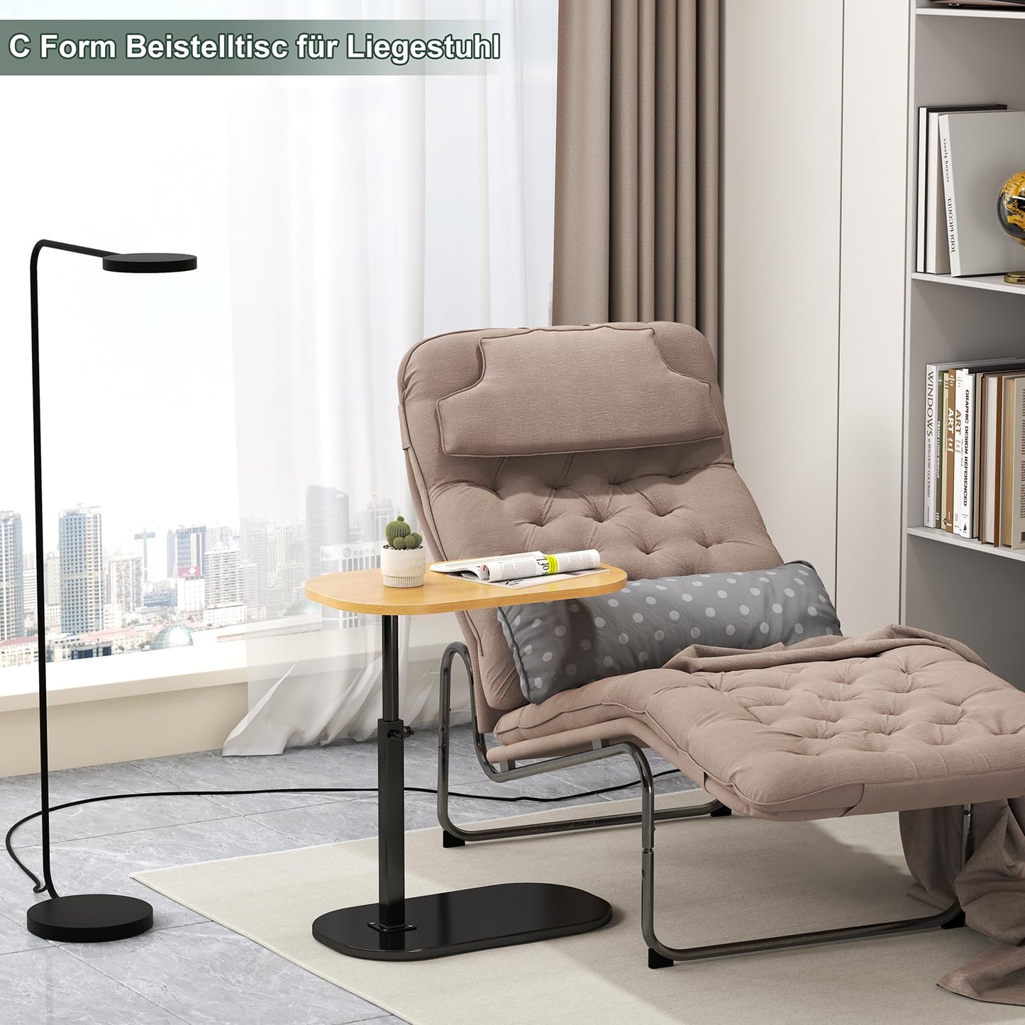 YUTVCZO C-Shaped Side Table, Small Wooden Adjustable Height Coffee Table, C-Shape Side Table for Couch Sofa, Modern Mobile Coffee Table Side Table for Living Room and Bedroom (Black-c)
