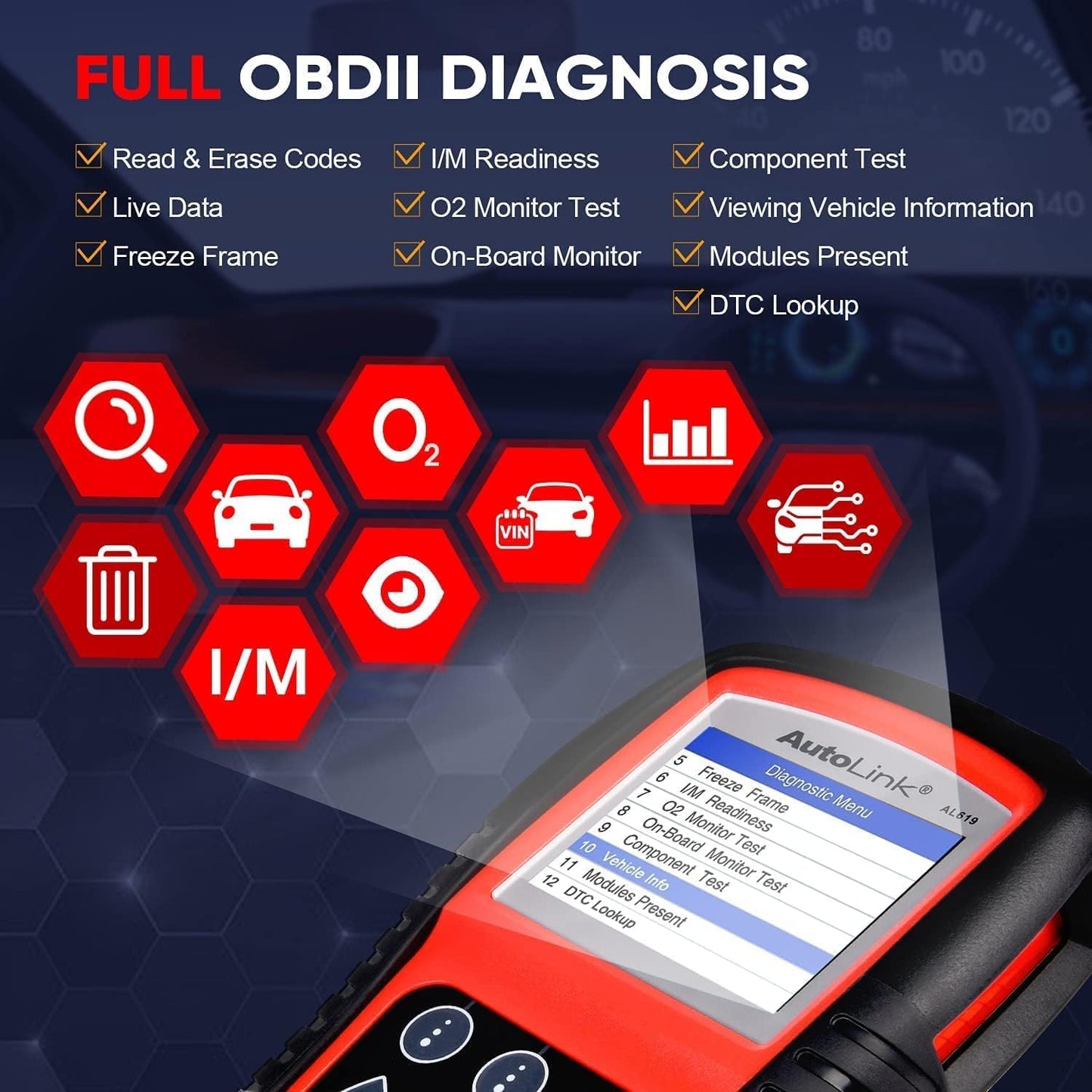Autel AutoLink AL619 OBD2 Scanner, Car ABS/SRS Diagnostic Tool, Reset ABS Airbag Warning Lights, OBDII Function with Live Data, Ready Test, Advanced from ML619/ML519/AL519.