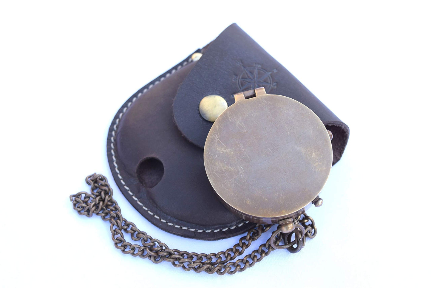 NEOVIVID Engravable Compass, Brass, Leather Pouch, Pirate Compass, Gift Compass, Camping Compass with Needle-lifting Mechanism.