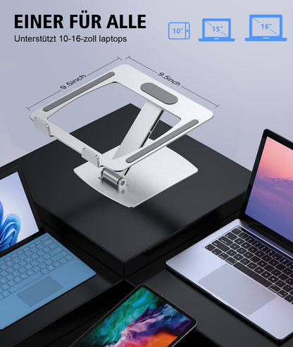 Adjustable height laptop stand, ergonomic, portable notebook stand for desk, foldable desk book stand aluminum, compatible with MacBook Air Pro (10-16 inches)