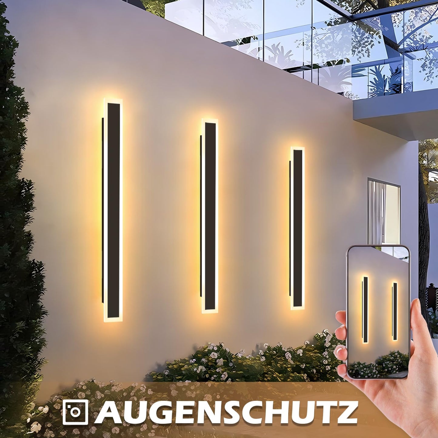 ZMH LED outdoor wall light: 100cm black exterior wall lamp long villa outdoor lamp IP65 waterproof modern outdoor light 21W wall lighting for garden staircase terrace