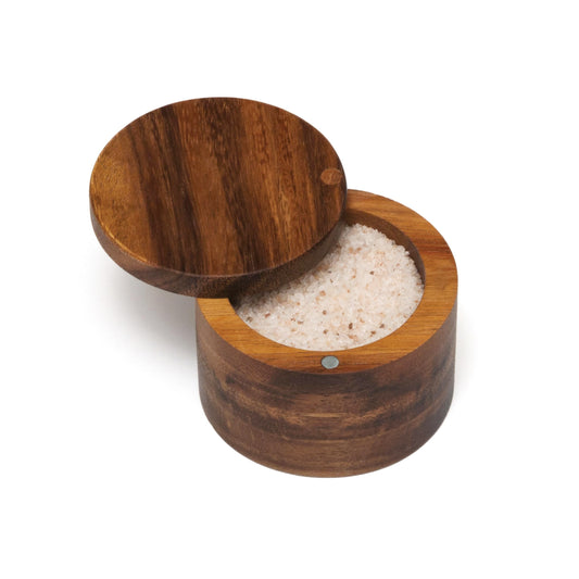 Lipper International salt or spice box made of acacia wood with twist lid, 8.9 x 6.4 cm.